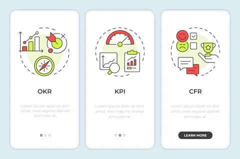 Performance review frameworks onboarding mobile app screen Illustration