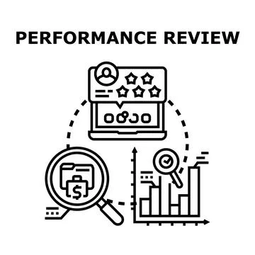 Performance review process evaluating business work results イラスト素材