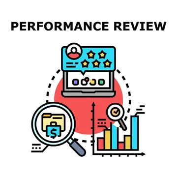 Performance review process evaluating business work results イラスト素材