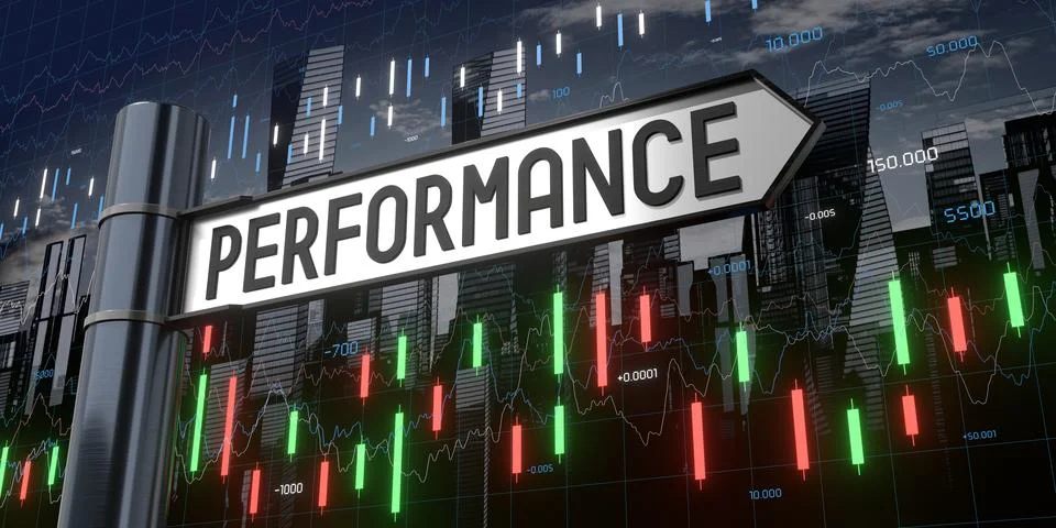 Performance - signpost and financial data - 3D illustration Stock Illustration