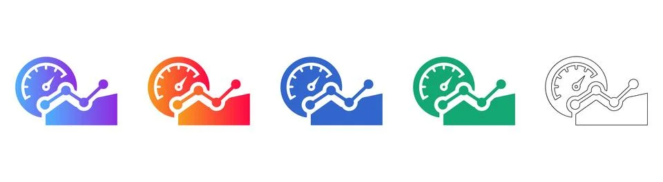 Performance Speedometer Analytics Icon Set Stock Illustration