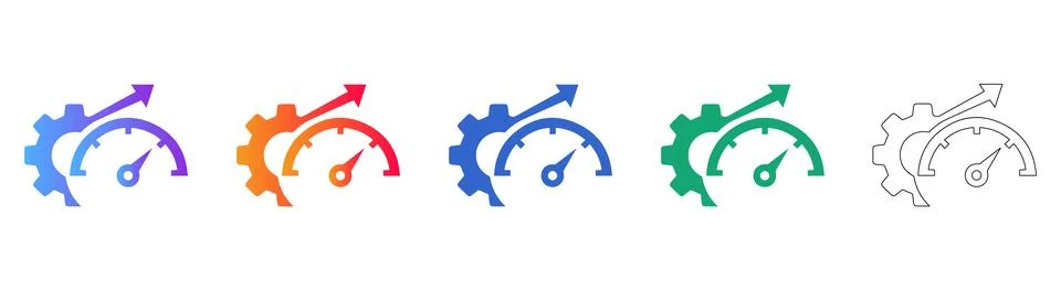 Performance Speedometer and Gear Growth Icon Set イラスト素材