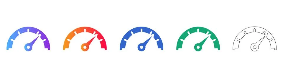 Performance Speedometer Gauge Icon Set Stock Illustration