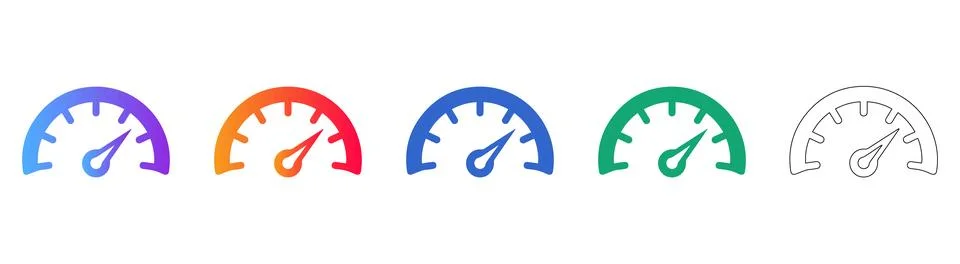 Performance Speedometer Gauge Icon Set Stock Illustration