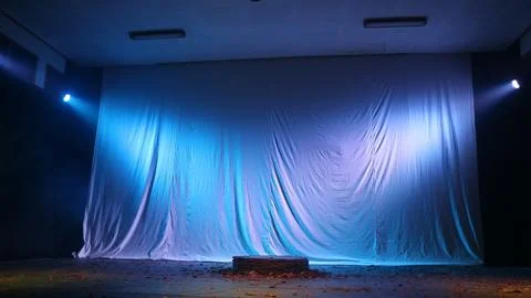 Performance stage with blue light back screen. Art performance stage concept Stock-Fotos