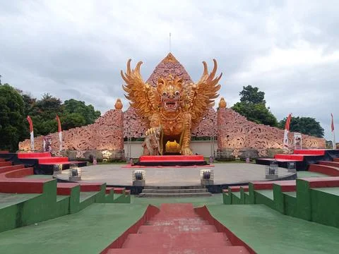 Performance stage with the Singa Ambara Raja statue in Buleleng, Bali. Stock Photos