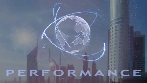 Performance text with 3d hologram of the planet Earth against the backdrop of Vídeos de archivo 98968724