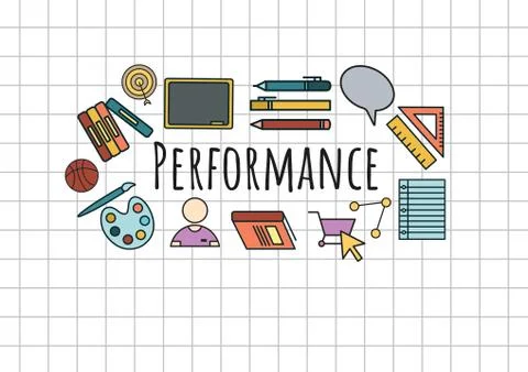 Performance text with drawings graphics 스톡 일러스트
