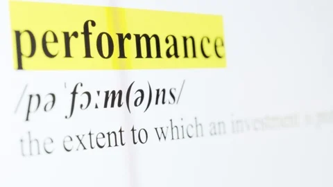 Performance Text Macro Shot Highlighted in Yellow Color On Computer Screen Stock Footage 123224386