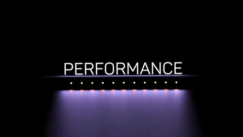PERFORMANCE text,luminous neon word. Performance business animation.3D render Stock Footage 294201021