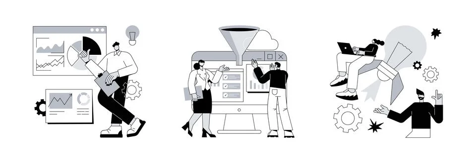 Performance tools and software solutions abstract concept vector illustrations. Illustrazione stock