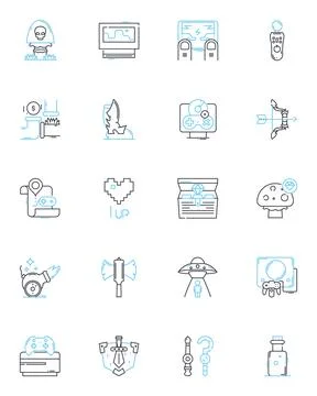 Performance tracking linear icons set. Analytics, Metrics, Evaluations Stock Illustration