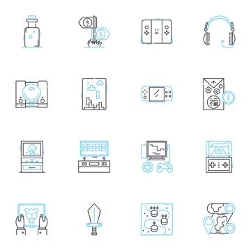 Performance tracking linear icons set. Analytics, Metrics, Evaluations Illustrazione stock