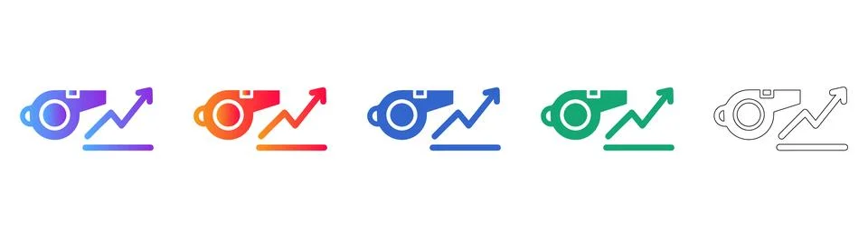 Performance Tracking Whistle Icons Set Illustrazione stock