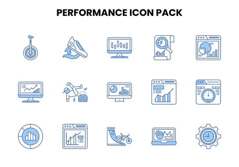 Performance Two Color Blue Bundle Icons Pack Stock Illustration