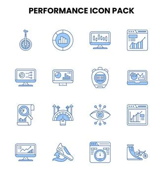 Performance Two Color Blue Bundle Icons Pack Stock-Illustration
