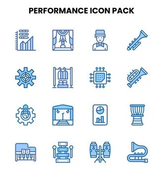 Performance Two Colour Set Icons Pack Stock Illustration