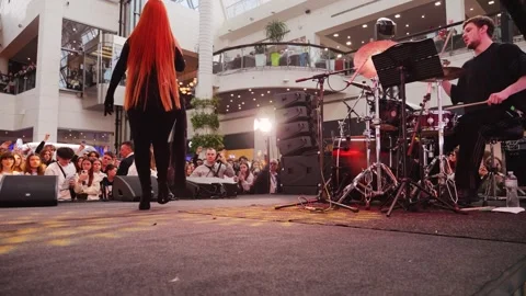 The performance is for Valentine's Day. There is a crowd of young fans. Video stock 329141745