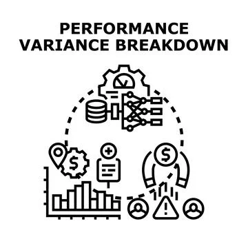 Performance variance breakdown analyzing business data Stock Illustration