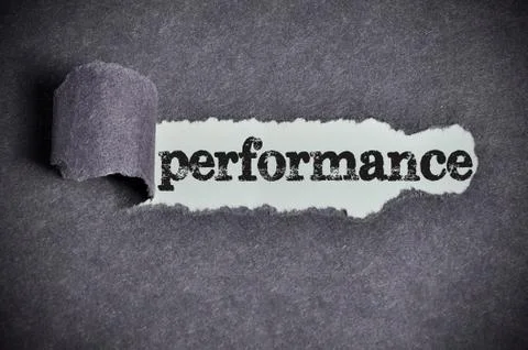 Performance word under torn black sugar paper Foto stock