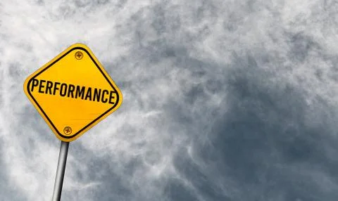 Performance - yellow sign with cloudy sky Stock Illustration