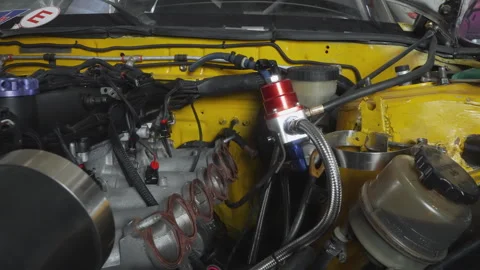 Performancefocused engine with polished components and accessories visible Stock Footage 341972696