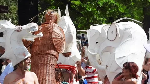 Performancers and artists taking part in the annual Marmaid Parade Stock Footage 340127822