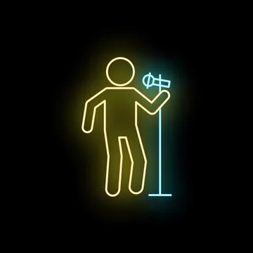 Performer singing into microphone with neon light effect Stock Illustration