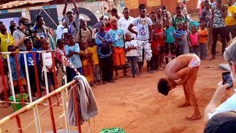 Performer "Snake" in a festival Stock Footage 80637074