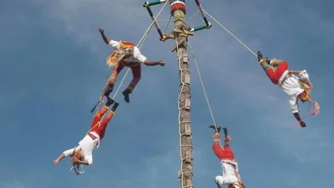 Performers Swinging off a pole Stock Footage 122717090