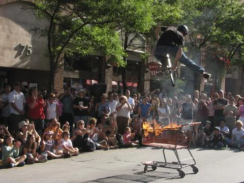 Performing Acrobat of jumping over Stock Photos