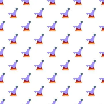 Performing circus seal balancing ball seamless pattern Stock Illustration