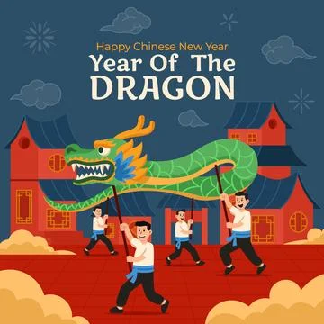 Performing Dragon Dance At Chinatown Illustrazione stock