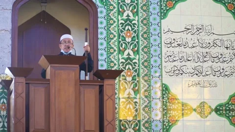 Performing Friday prayer in mosque during pandemic in KL Stock Footage 142041164