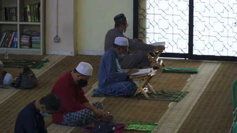 Performing Friday prayer in mosque during pandemic in KL Stock Footage 142041342