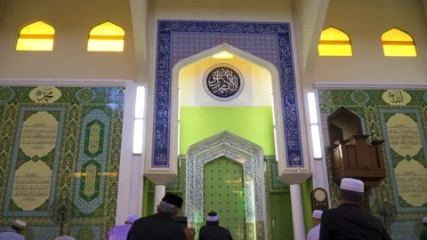 Performing Friday prayer in mosque during pandemic in KL Stock Footage 142041439