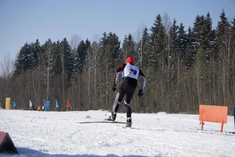 Performs a speed test during the world Cup freestyle skiing Stock Photos