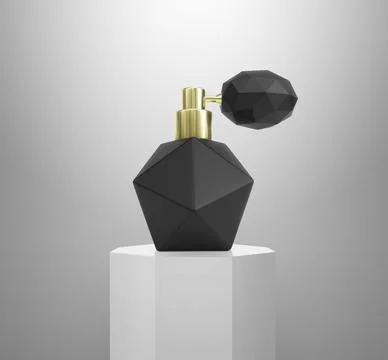 Perfume bottle 3d render exhibit displays. Spotlight illuminates pedestal Stockillustratie