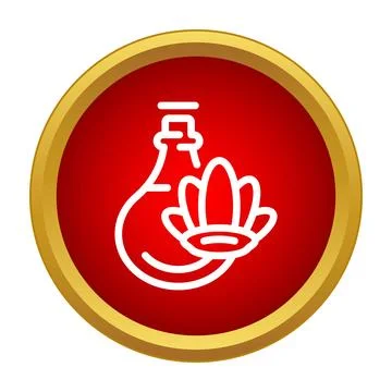 Perfume bottle and shell icon on red circle Illustrazione stock