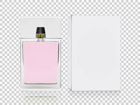 Perfume bottle and white packaging box, transparent background Stock-Illustration