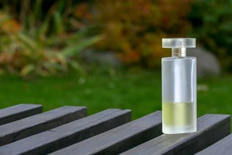 Perfume bottle on the bench Stock Photos