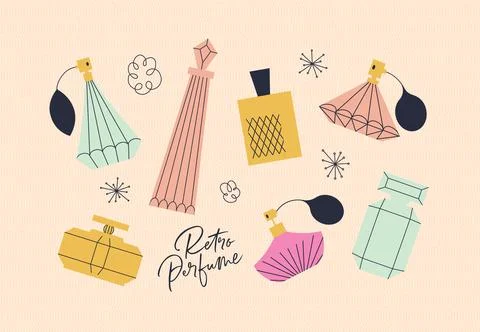 Perfume bottle collection beige Stock Illustration