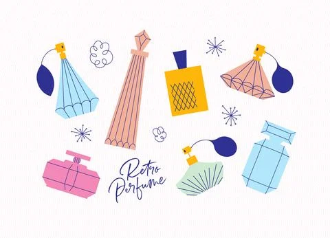 Perfume bottle collection beige Stock Illustration