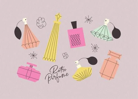 Perfume bottle collection violet Stock Illustration