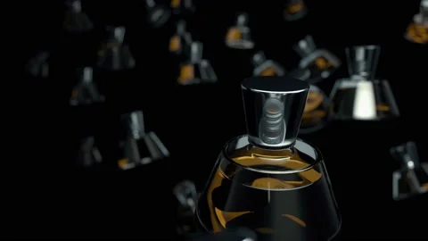 Perfume bottle on a dark black background. Many tubes of perfume are in the a Stock-Footage 149527535