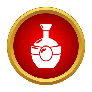 Perfume bottle essential icon on red gold circle Illustration