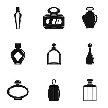 Perfume bottle form icon set, simple style Illustration