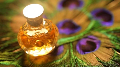 Perfume bottle with golden cap Stock Footage 70781493
