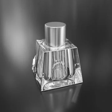 Perfume bottle on a grey background. 3d render Stock-Illustration