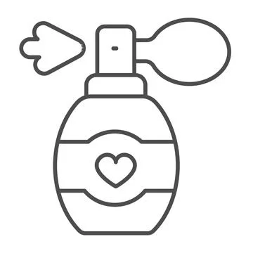 Perfume bottle with heart, scent thin line icon, perfumery concept, fragrance Stockillustratie